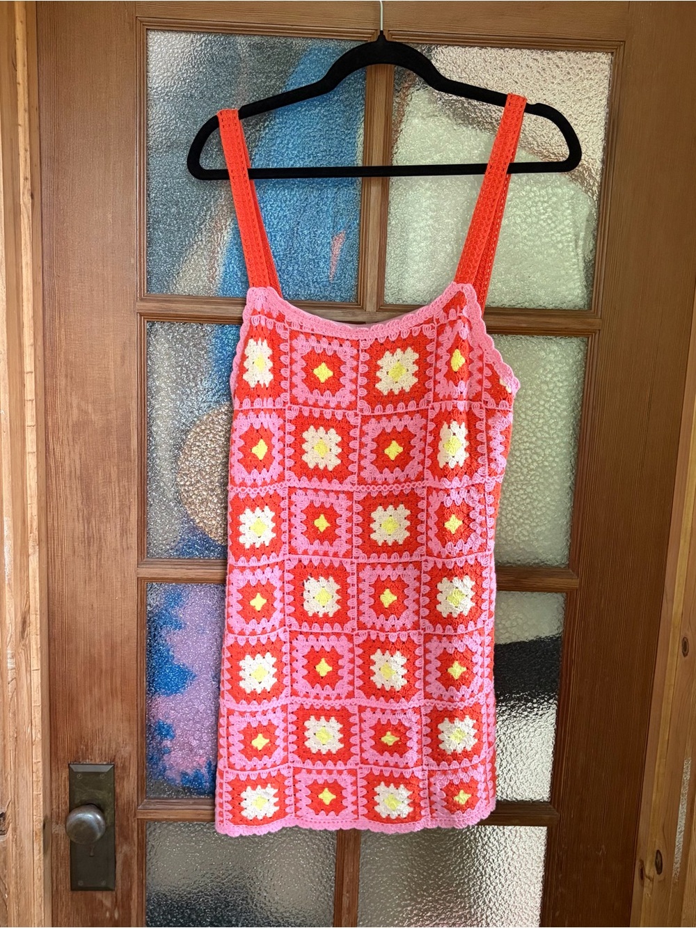 Zara Crochet Pink Orange and Yellow Square Dress